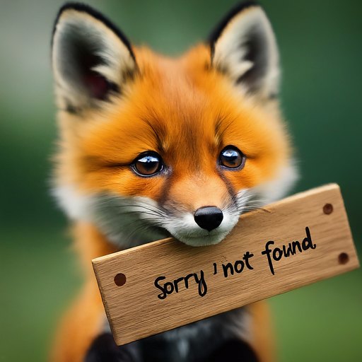 Cute fox holding a sign saying sorry, not found